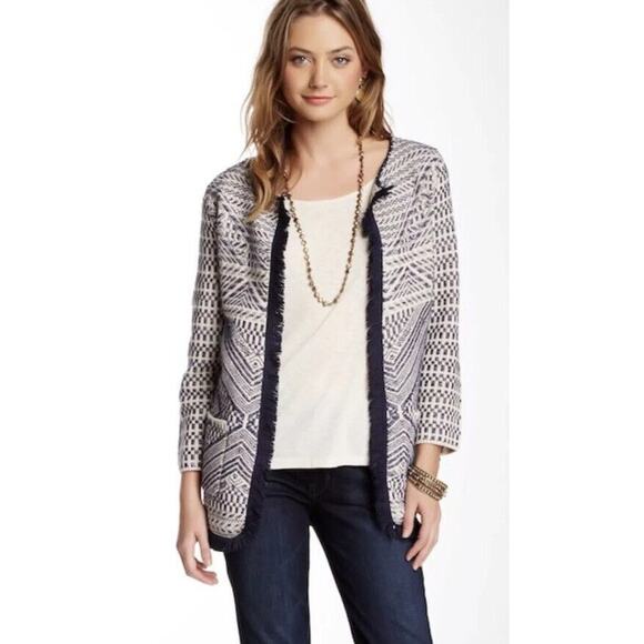 Lucky Fringe Hem Aztec Print Open Front Blazer Jacket - Picture 1 of 7